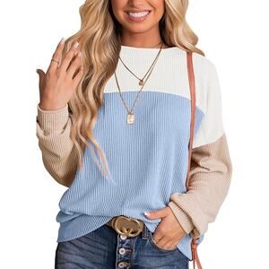 NWT ~ Blue & White Color Block Long Sleeve Pullover Crewneck Top ~ Women's XL